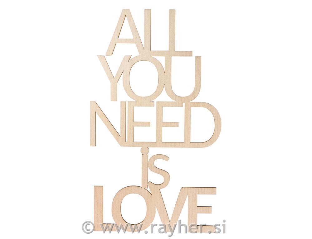 Drveni natpis "All you need is love" 12.4x 21.8x0.4cm,