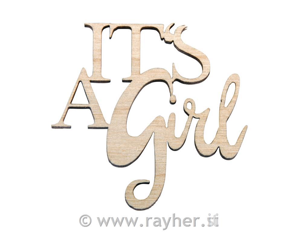 Lesen napis"It's a girl",natur, 4.6x4.4x0.3cm, 4 kosi