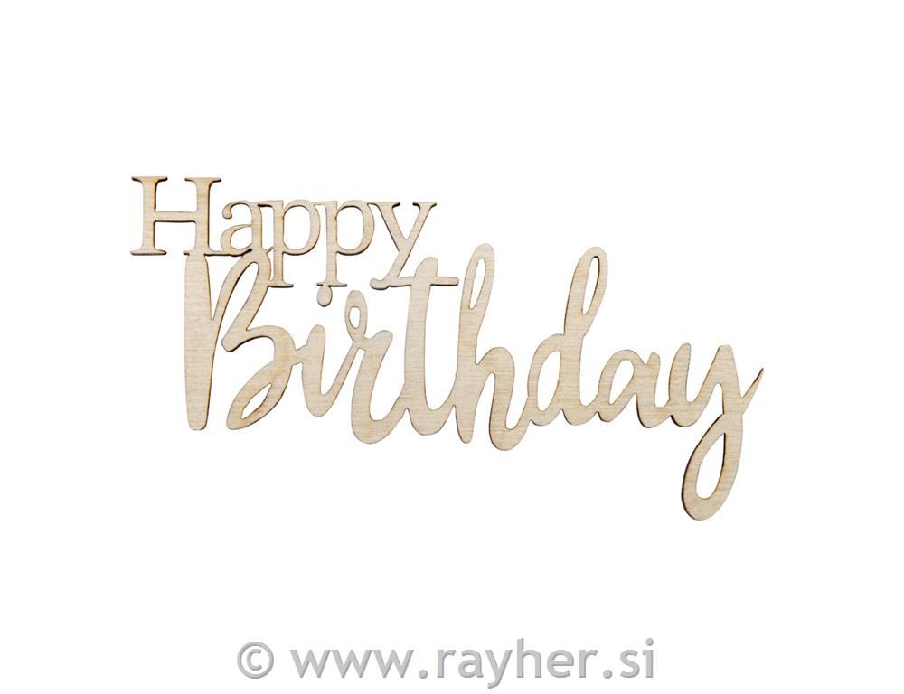 Lesen napis"Happy Birthday",natur, 8.5x4.7x0.3cm, 4 kosi