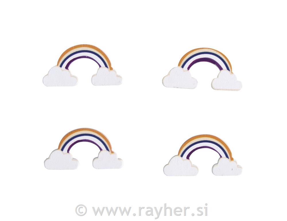 Wooden deco-shapes Rainbow4x2cm, with adhesive dot, tab-bag 9pcs