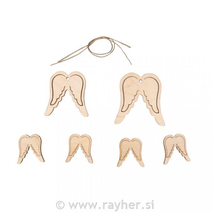 Leseni okraski Angelska krila 4,7 cm set 6