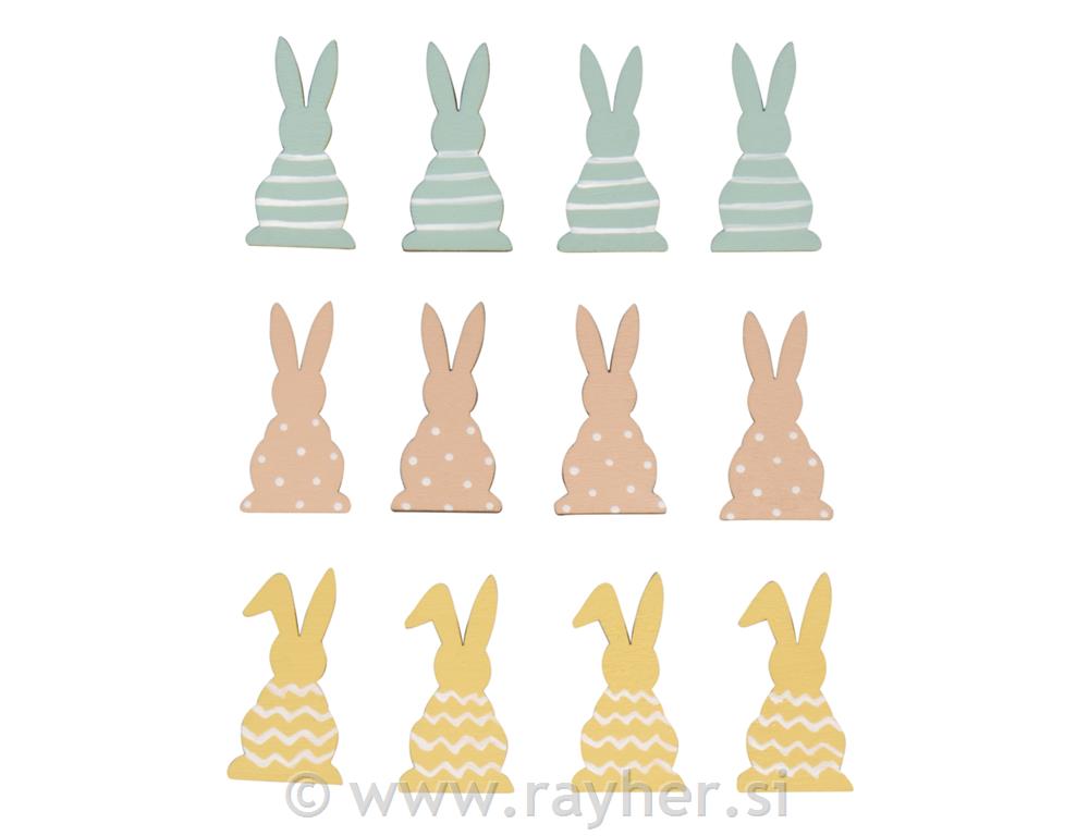 Drveni ukrasi, Zečići, pastelni, set 12