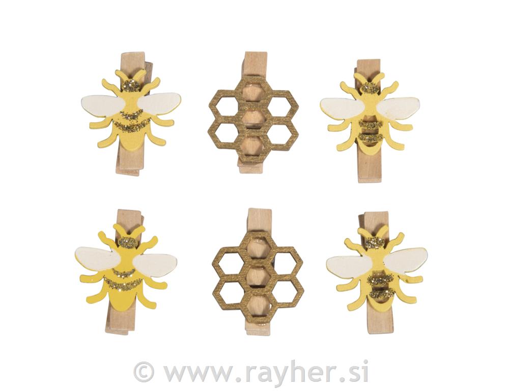 Lesene ščipalke, Čebelice, 2.5-3.5cm, set 6