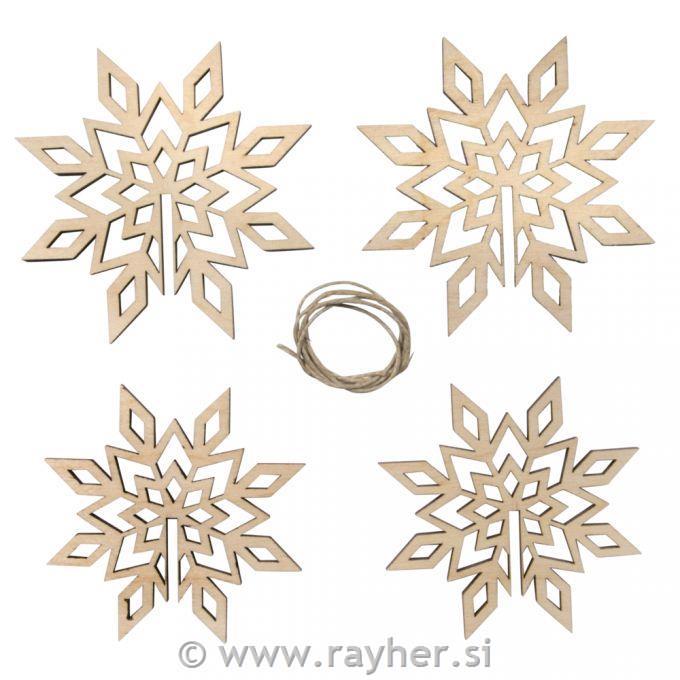 Pahuljica 3D, drvena, set 2