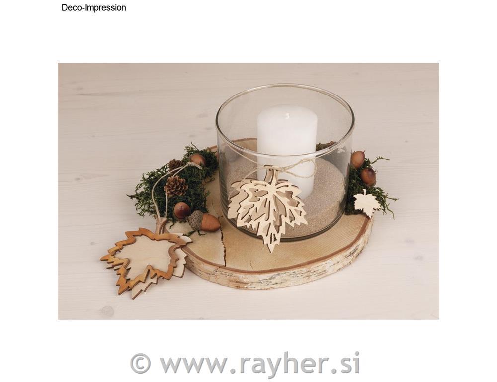 Wooden tag Leaf, 3.8+8.8+10.4cm + cord