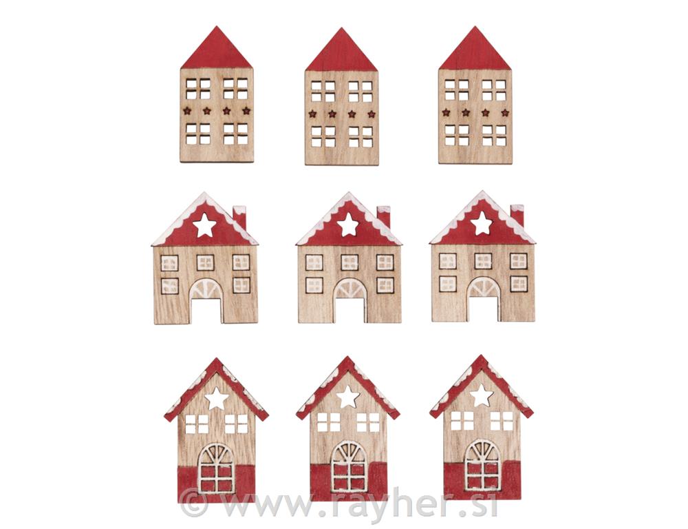 Drveni ukrasi Kućice, 4,2-4,5 cm9 komada