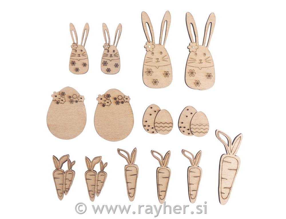 Uskrsni drveni ukrasi, 1,7-6 cm, set 14