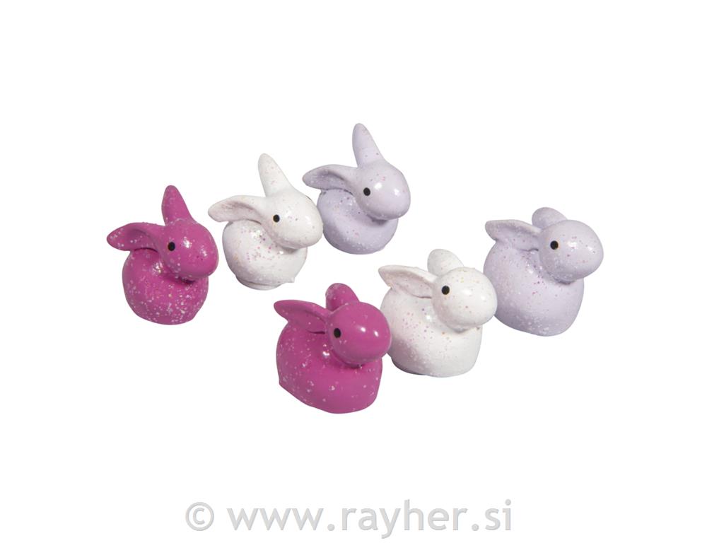 Zajčki, barvni, 2x1,8 cm, set 6