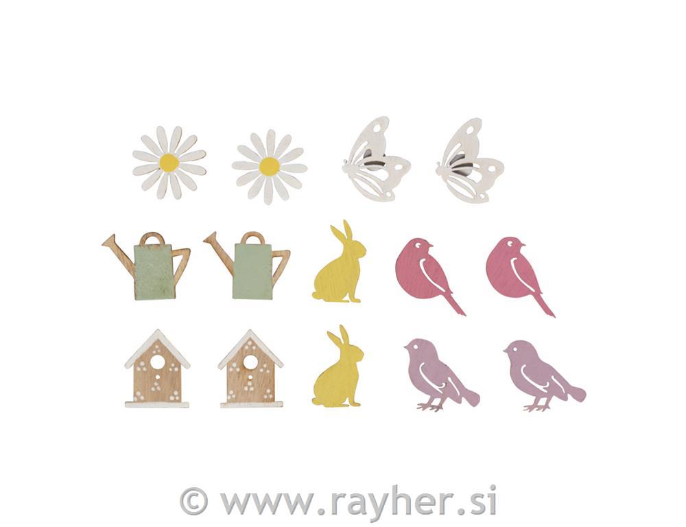 Drveni ukrasi, U vrtu, 2,2-4cm, set 14