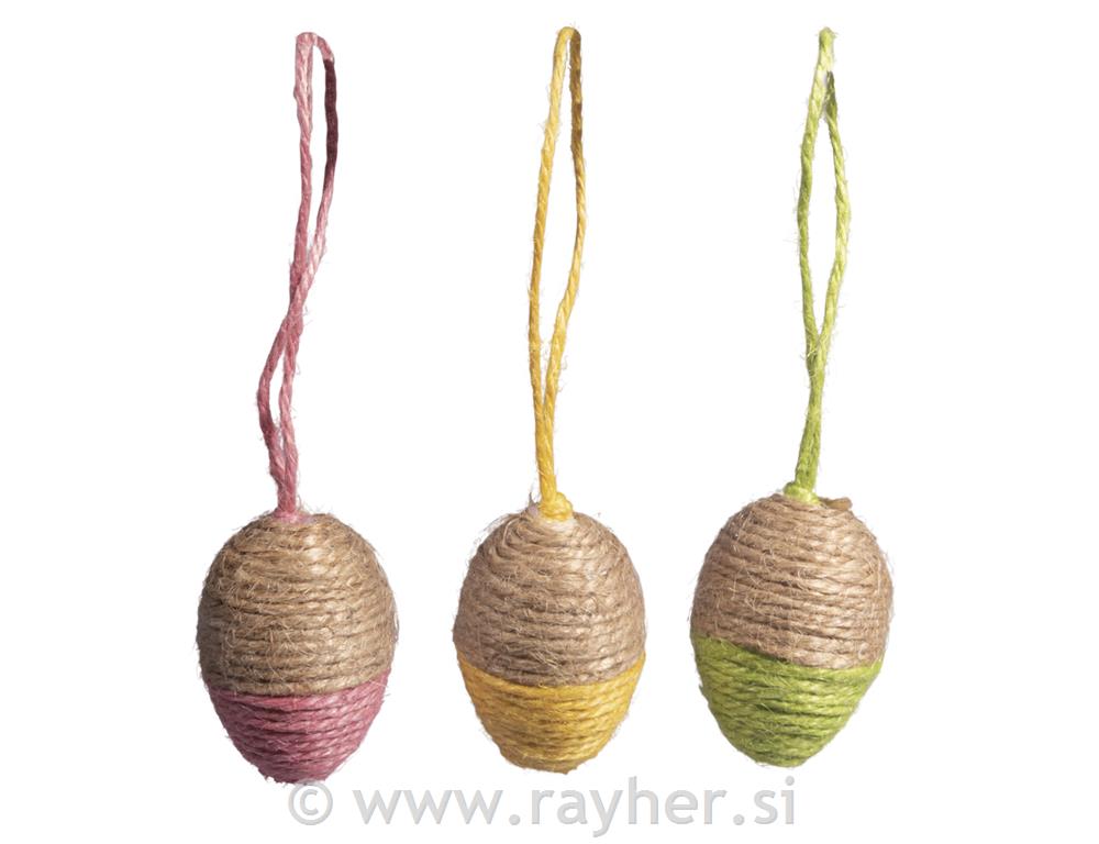 Uskršnje jaje za vješanje, zamotano, u boji, 2,7x4cm, set 3