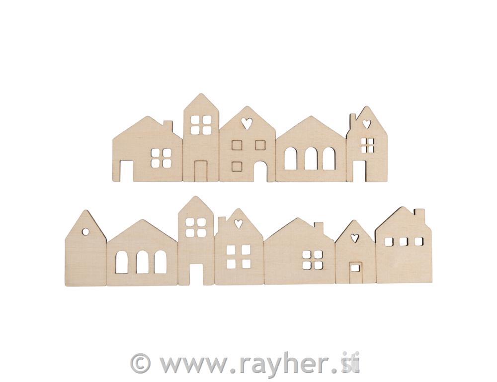 Drveni ukras Mini kućice 10,6x3,4 cm i 14,1x3,4 cm 2 kom