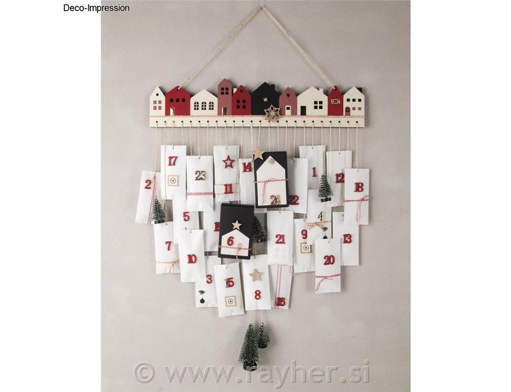 Drvena podloga za adventski kalendar Kućice, 44,4x10 cm