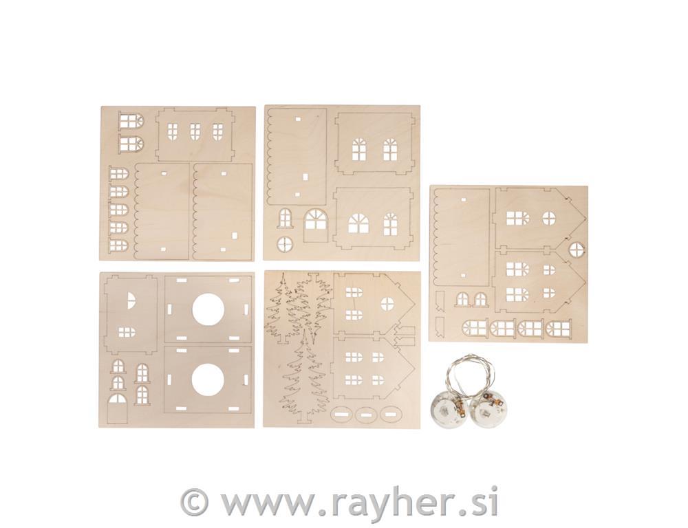 Drvena puzzle Kuće 48 dijelova 7-10 cm, LED svjetla
