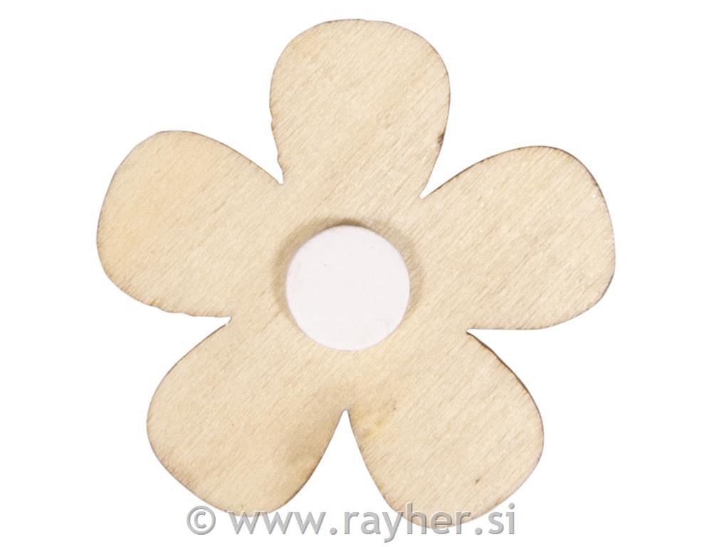 Wooden shapes Floral, FSC Mix Credit3.3-3.6cm, tab-bag 10pcs, coloured