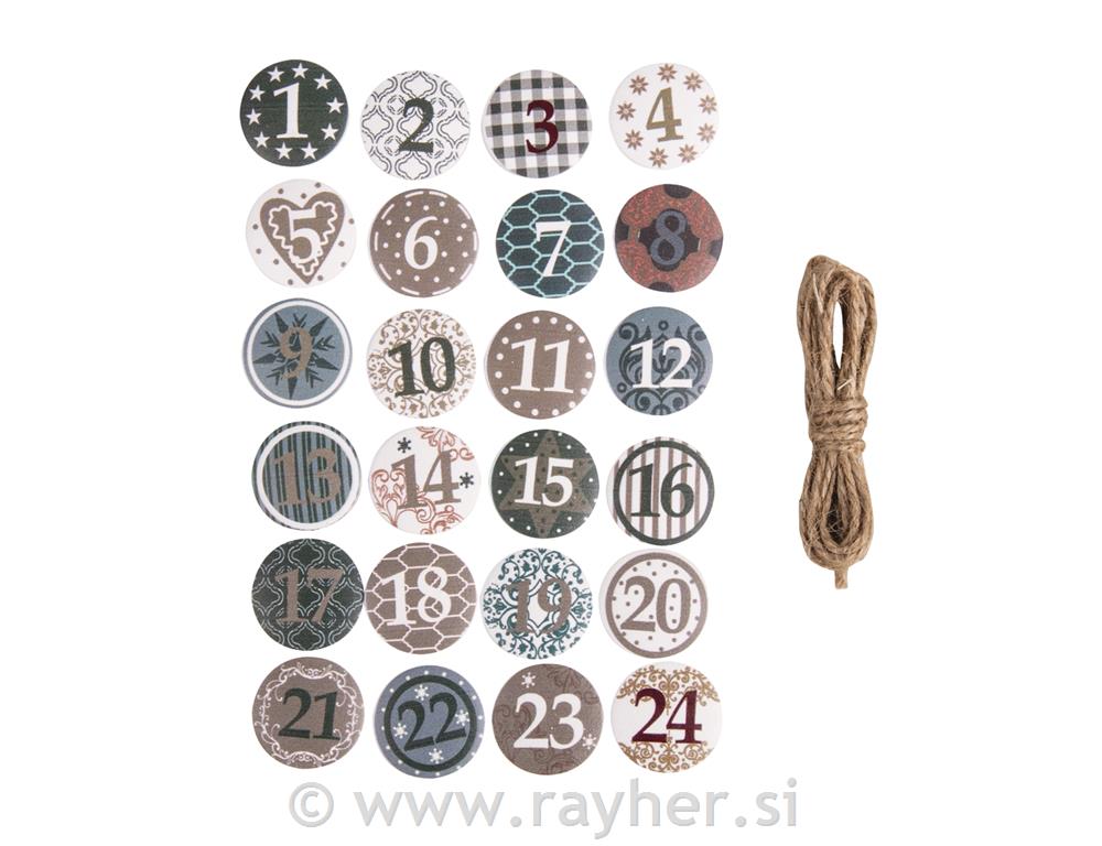 Adventski brojevi, 2,5 cm, skonac, 24 komada