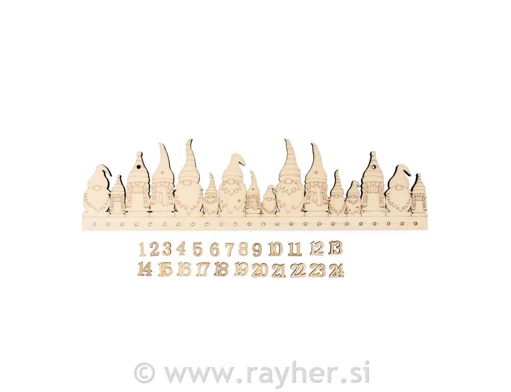 Adventni koledar, leseni, set Palčki 44x12cm