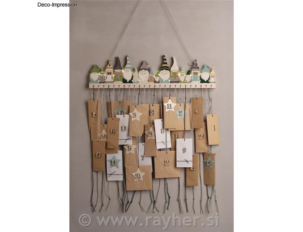 Adventni koledar, leseni, set Palčki 44x12cm