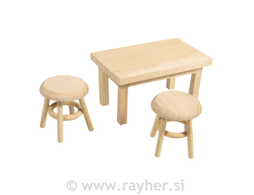 Mini stol i dvije stolice3,5x3,8 cm