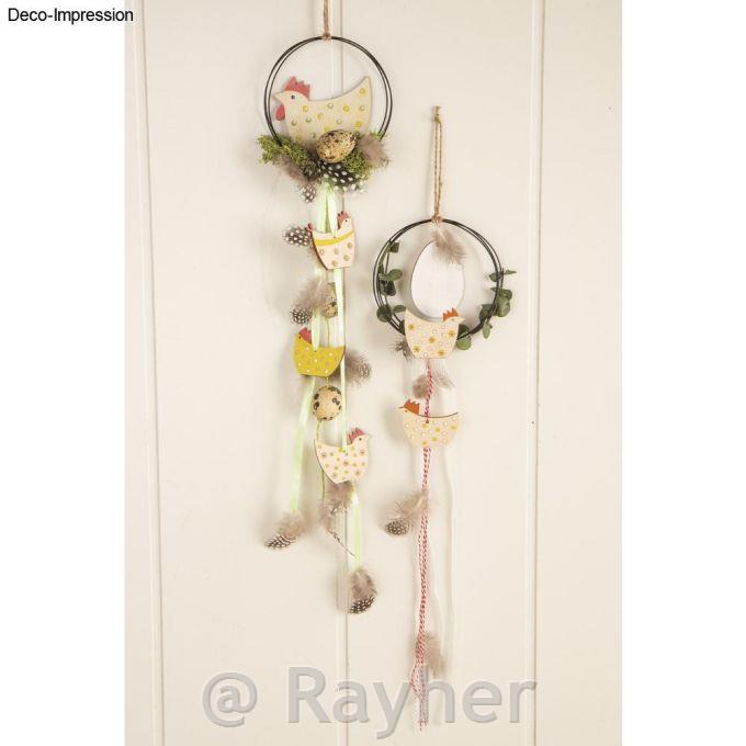 Wire ring, 10 cm o, 3-ply, black, fittedwith a jute cord for hanging up