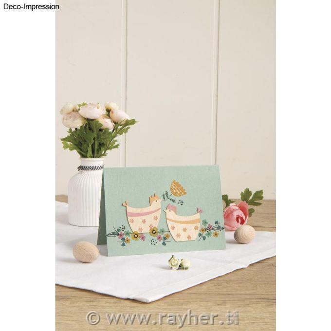 Veneer wood Rooster + chicken5-8cm, 1mm thick, tab-bag 8pcs, natural