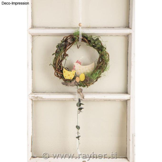 Drveni dekor Pijetao + Pile5-8 cm, + konoplja 2,5 m, 16 kom