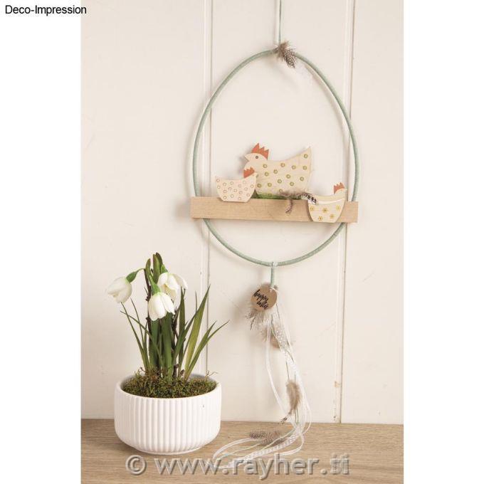 Drveni dekor Pijetao + Pile5-8 cm, + konoplja 2,5 m, 16 kom