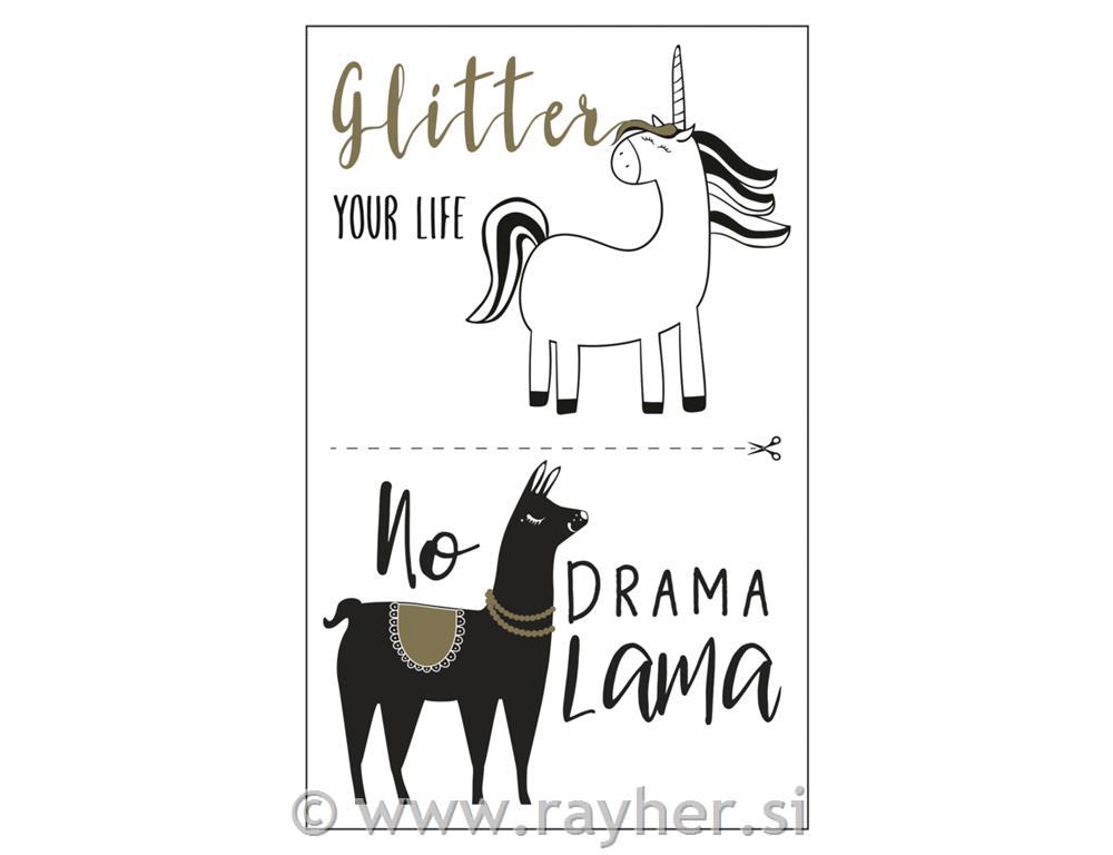 Decor.peel-off motives "Unicorn+Llama",10x16cm, tab-bag 2sheets