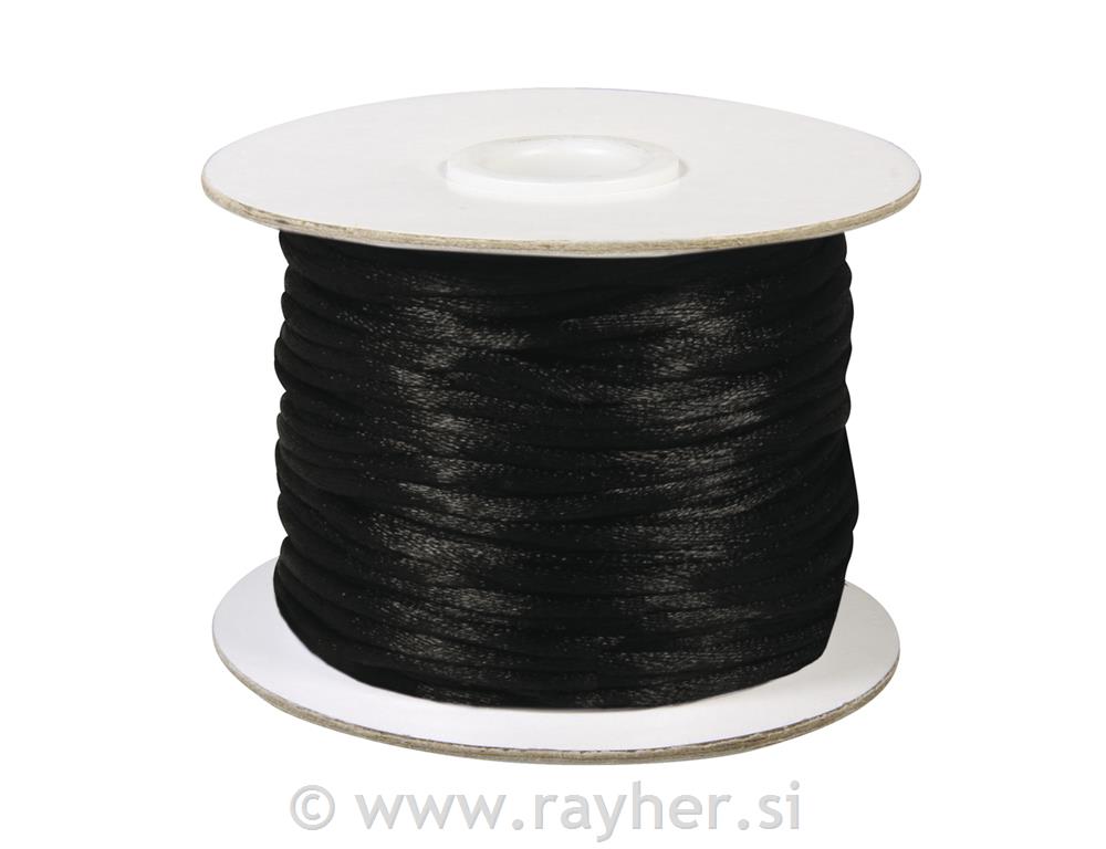 Satenska vrpca, crna, 2 mm o, 50 m