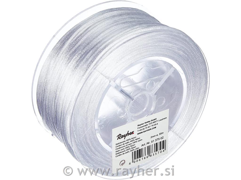 Satenska vrpca, bijela, 2 mm o, 50 m