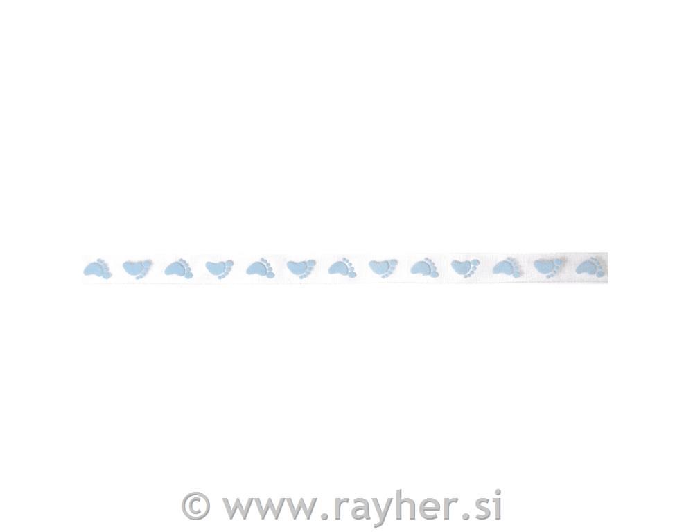 Organza traka: dječji otisci, svijetlo plava, 10 mm, 1 m
