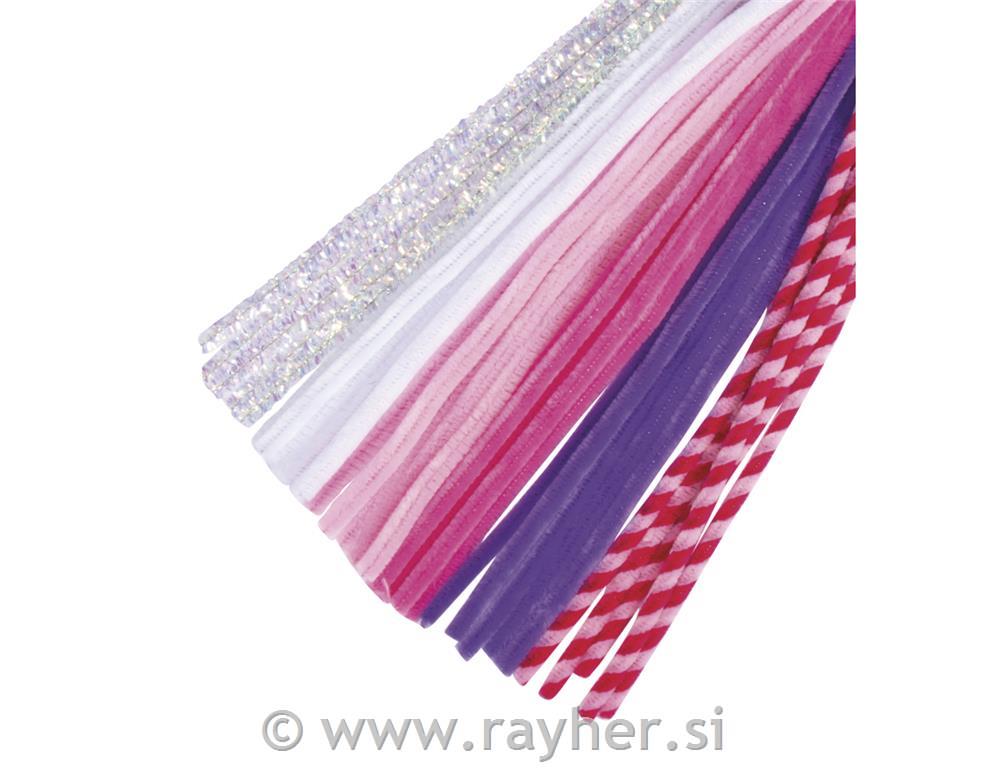 Plišane žice, mix pink, 0.9x30cm, set 30
