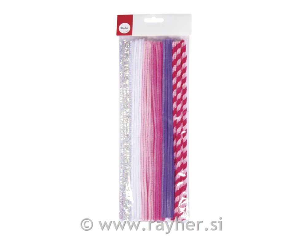 Plišane žice, mix pink, 0.9x30cm, set 30