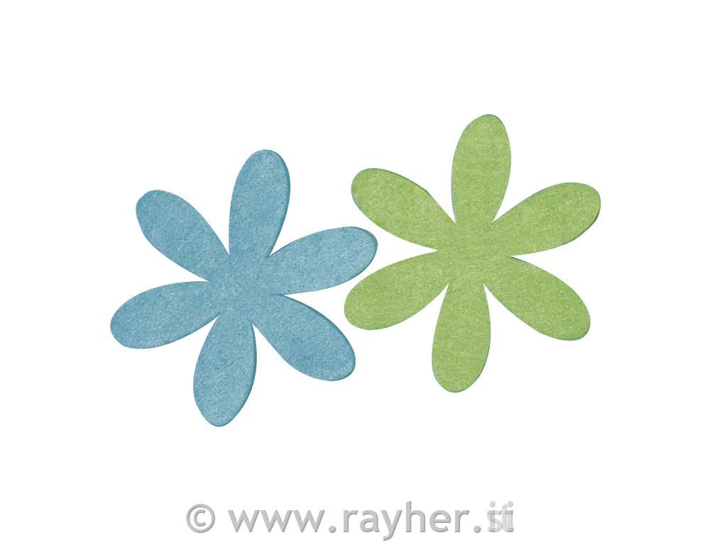 Felt marguerite, 6+9 cm, blue/green, 2 c