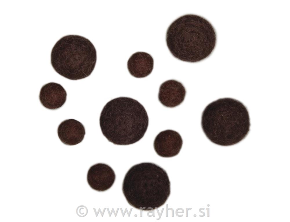 Filc kroglice, 1,3+2cm , rjave, 11 kosov