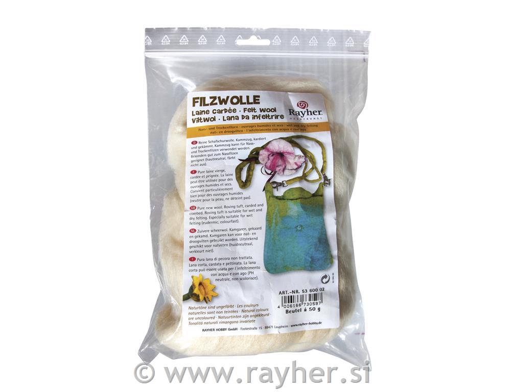 Vunena pređa, bijela (neobojana), češljana, 50g