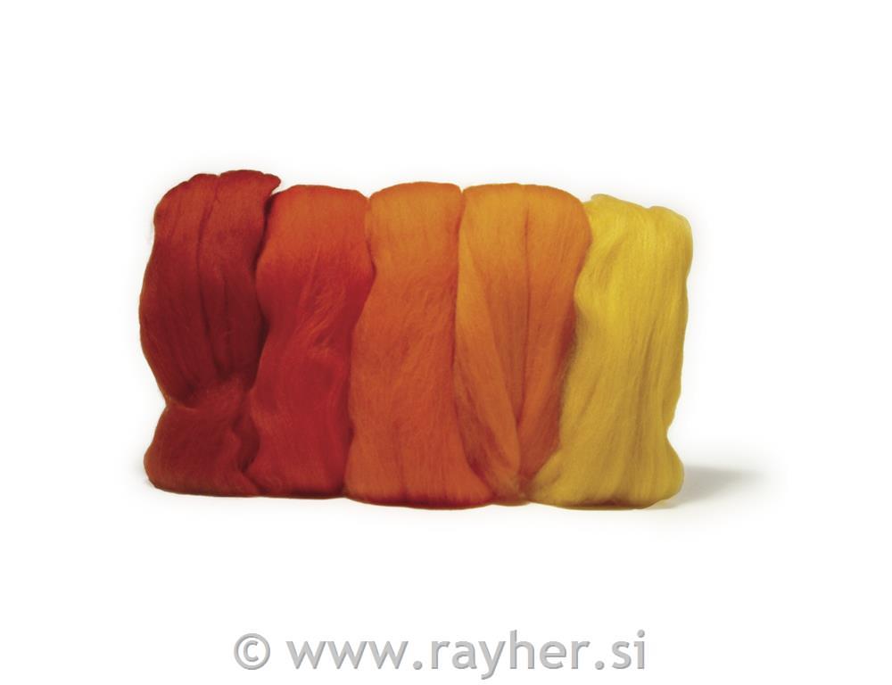 Vunena merino pređa, češljana, vrlo glatka, crvene nijanse, 18 mic, 5 x 10g