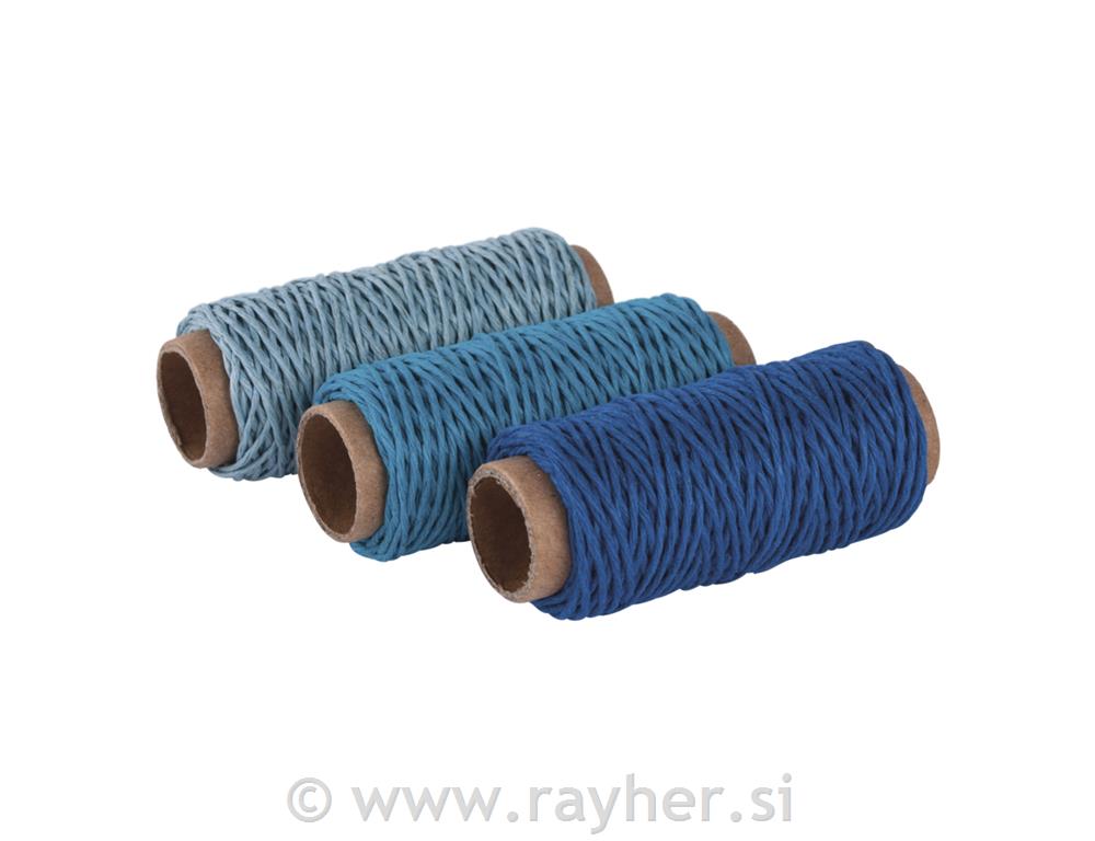 Konopljine vrpce, 1mm, plavi tonovi, 3x12m
