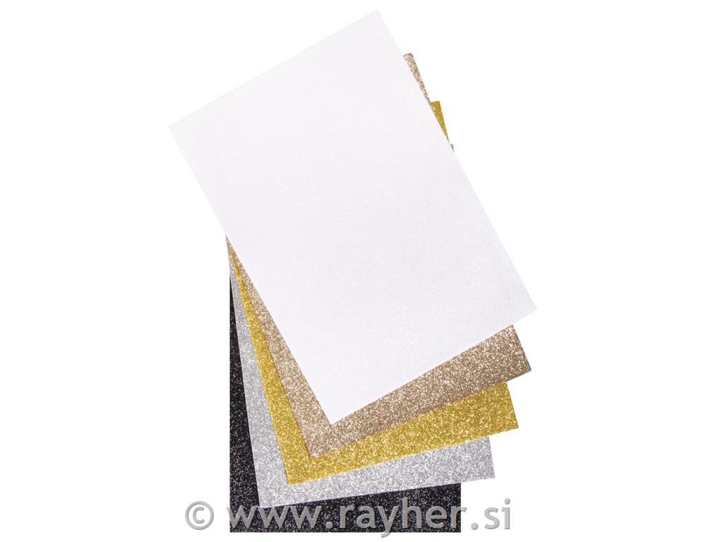 Glitter-felt, assorted, 21x30x0.1cm, 5 colours, tab-bag 5sheets