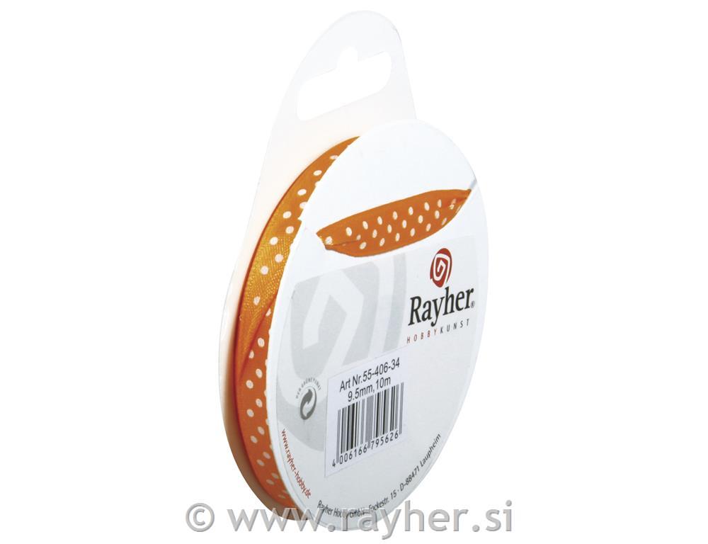 Satin ribbon with dots, orange, 9,5mm, t