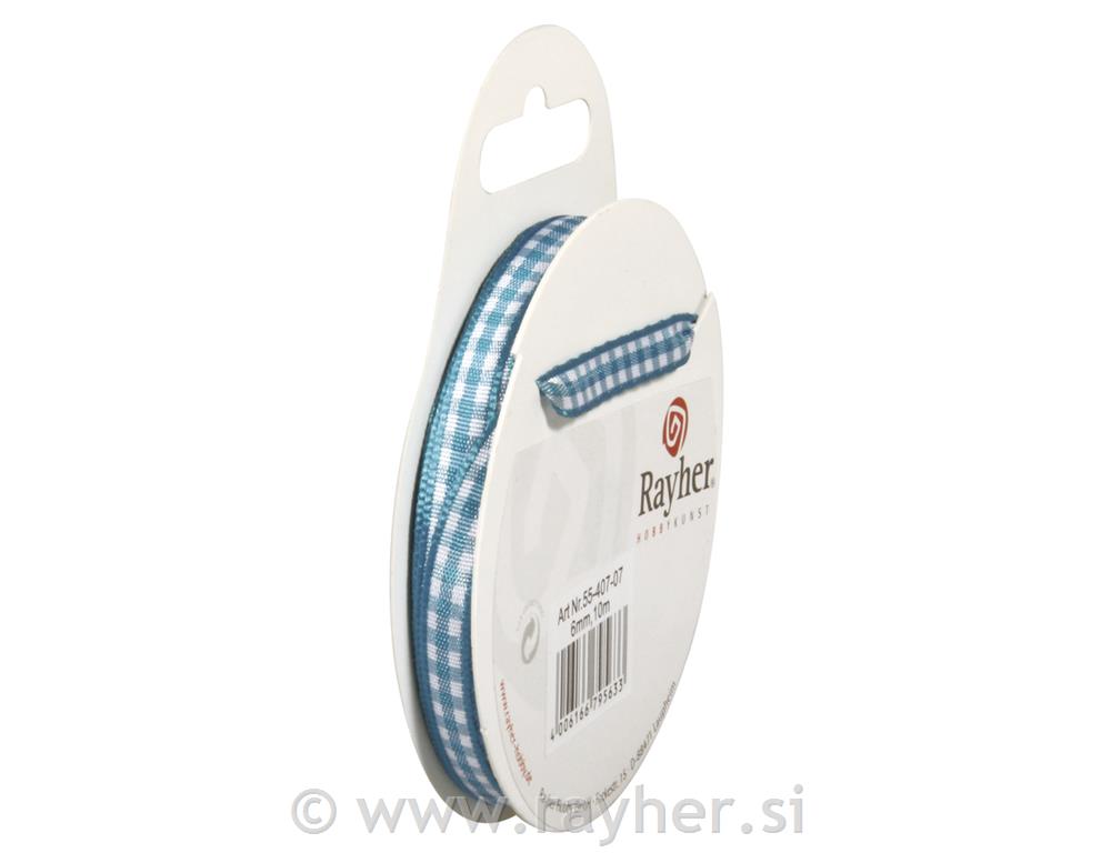 Checked pattern ribbon, turquoise, 6mm,