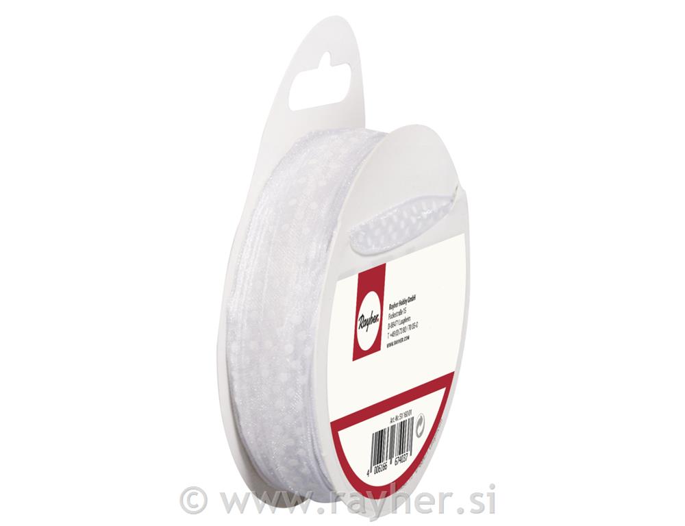 Organza trake s točkicama, bijelo / bijelo, 10mm, 10m