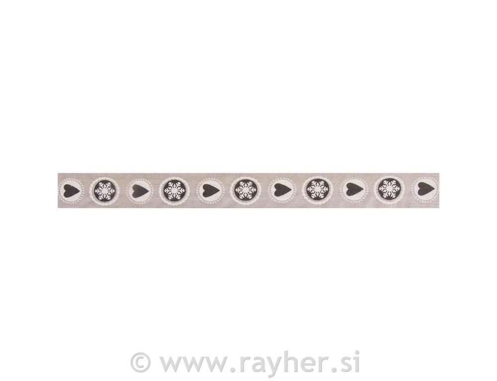 Deco ribbon Pretty Winter, light grey, 25mm, w. dimension.stable edge, roll 20m