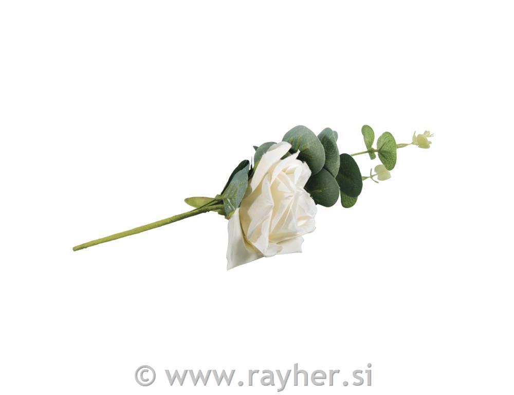 Ruža s eukaliptusom, bijela, 28cm