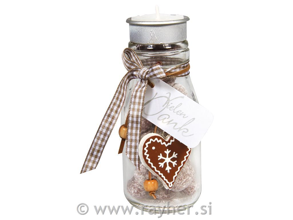 Glass bottle w. tea candle holder, 5,5 o