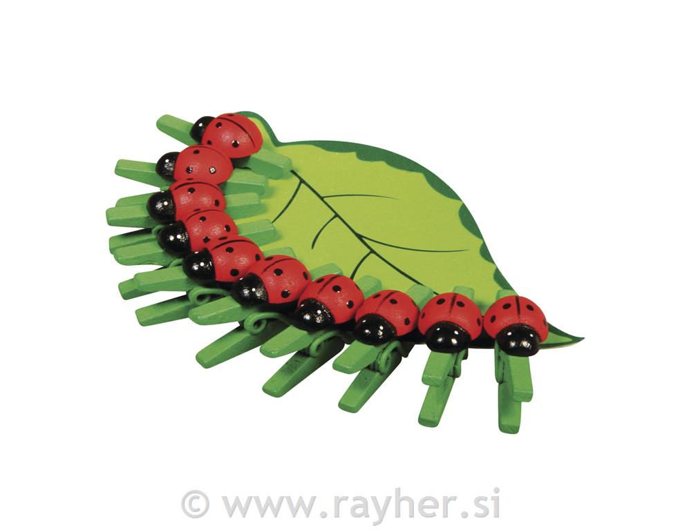 Lesene ščipalke s pikapolonico, 2,5cm, 10 kosov