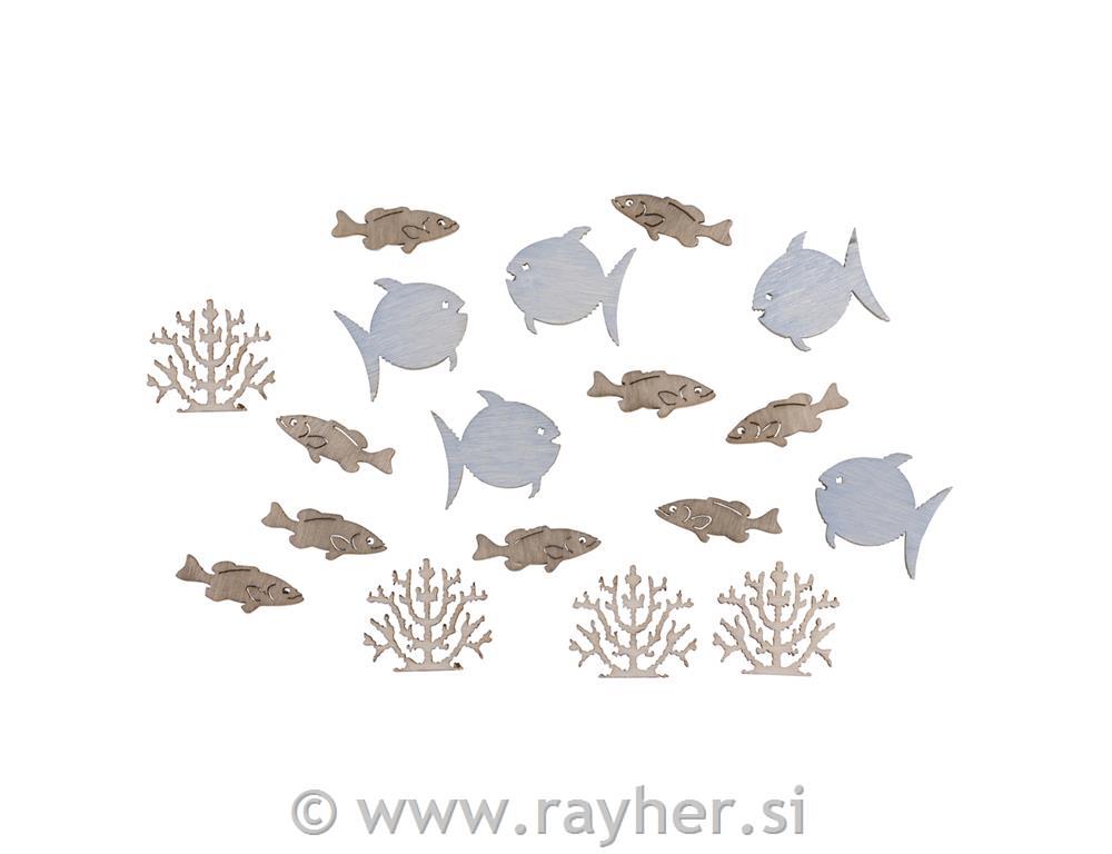 Drveni ukrasi, riba & koralj, 2cm, 20komm