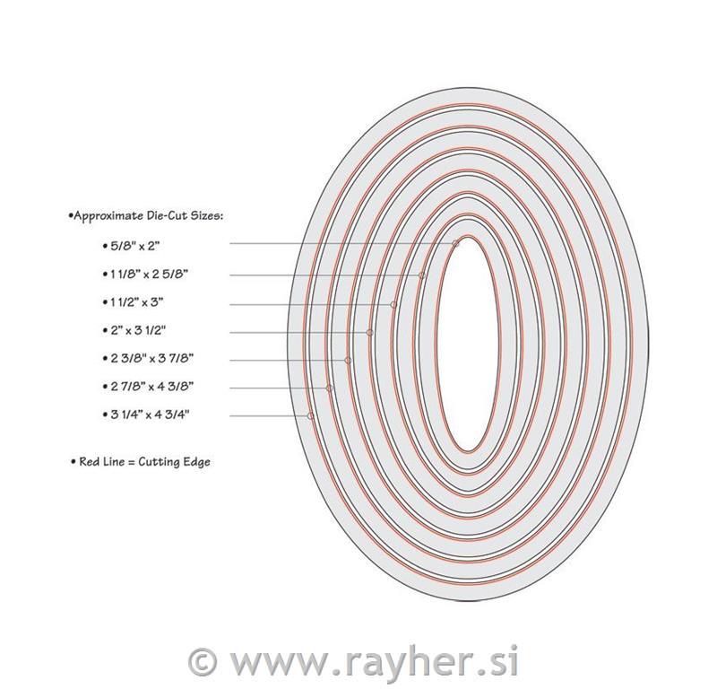 Sizzix Framelits šablone set, Oval, 7 kom.