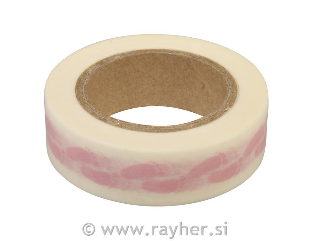 Washi Tape Baby feet, baby ružičasta, 15mm, 15m