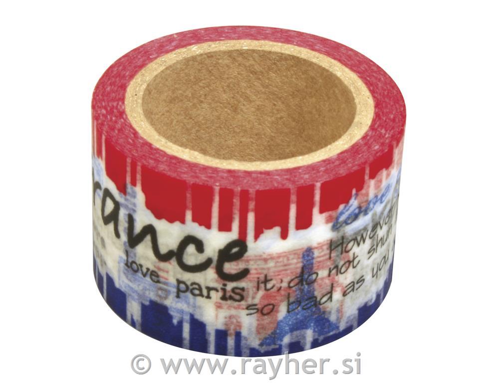 Washi tape ljepljiva traka, Francuska, 15 mm, 15 m