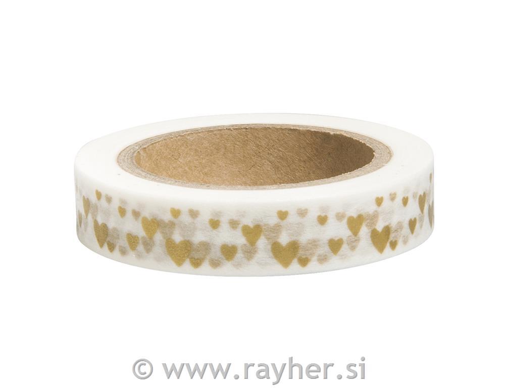 Washi Tape mini srca, zlatna, 10mm, 15m